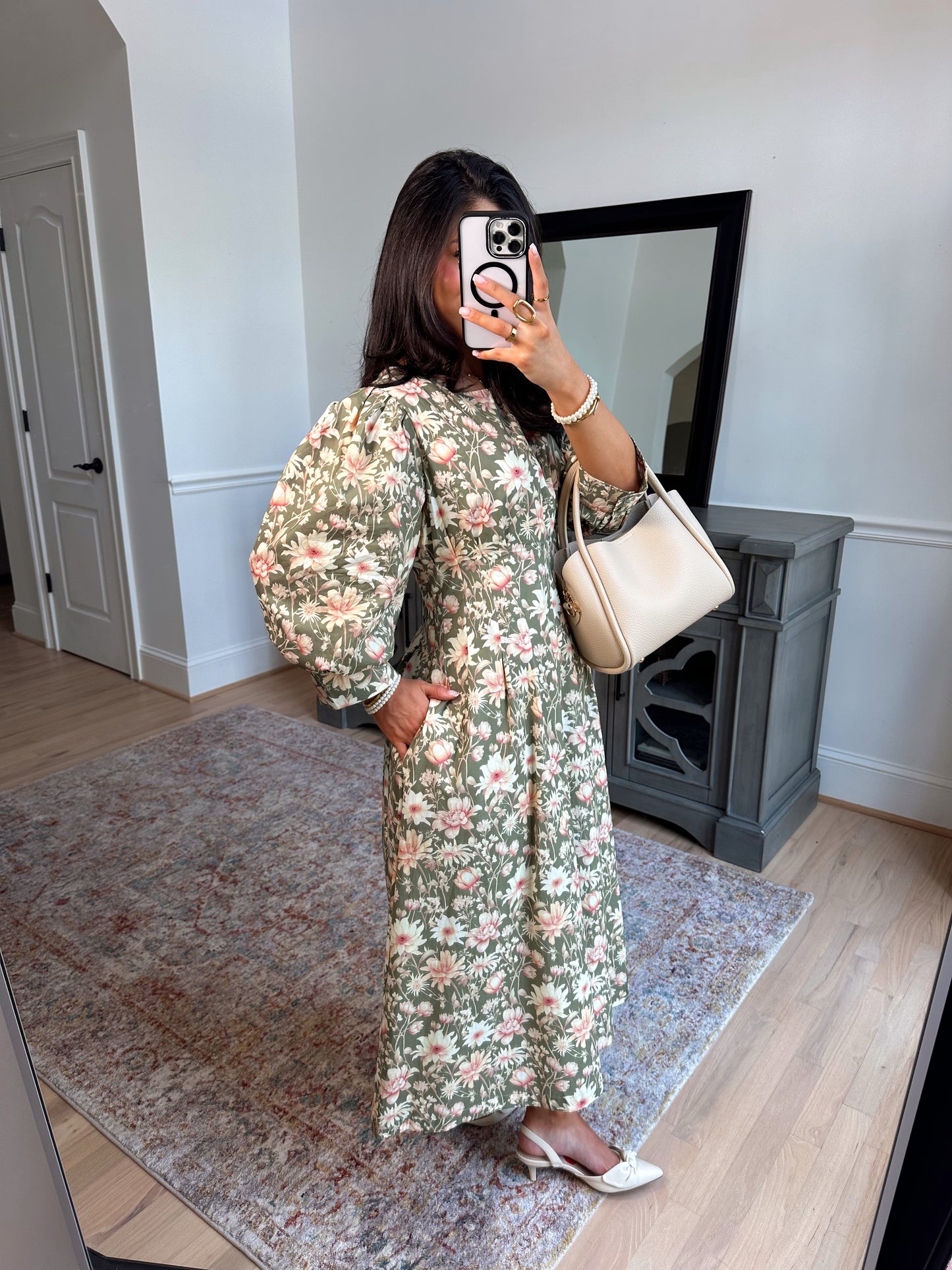 Sundays Olive Pleated Midi Dress