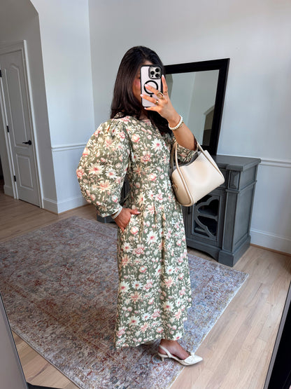 Sundays Olive Pleated Midi Dress