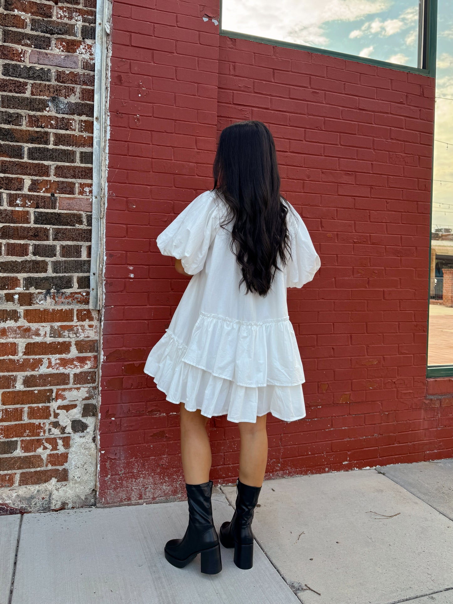 White Asymmetrical Ruffle Dress