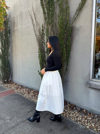 White Poplin Midi Skirt