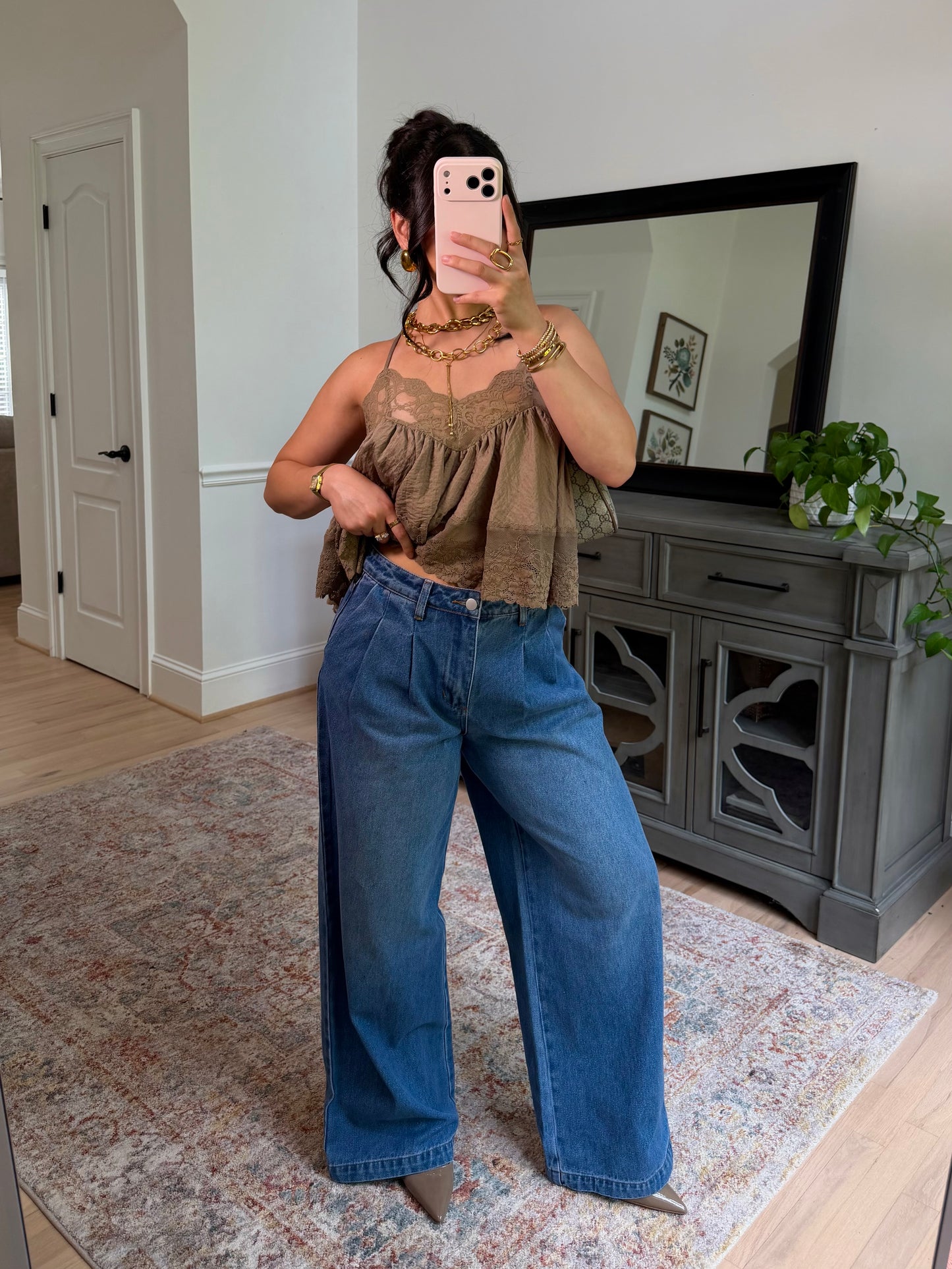 Oakley Pleated Wide Leg Jeans