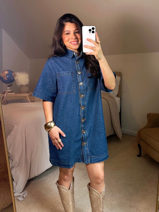 Denim Button-Up Shirt Style Dress