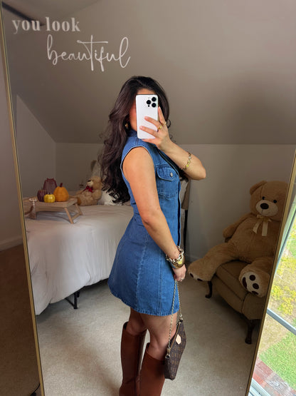 Collared Button-Up Denim Dress
