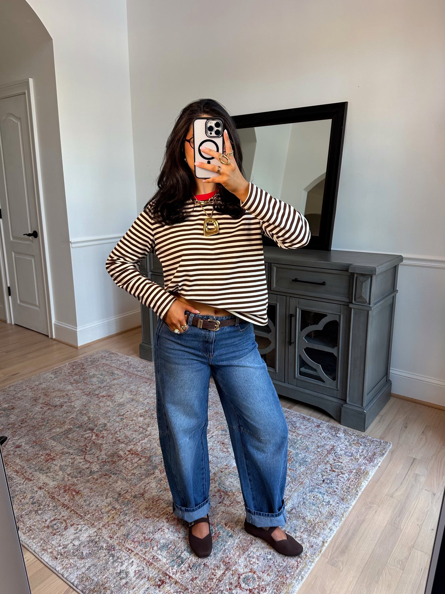 Sienna Brown-Red Striped Tee