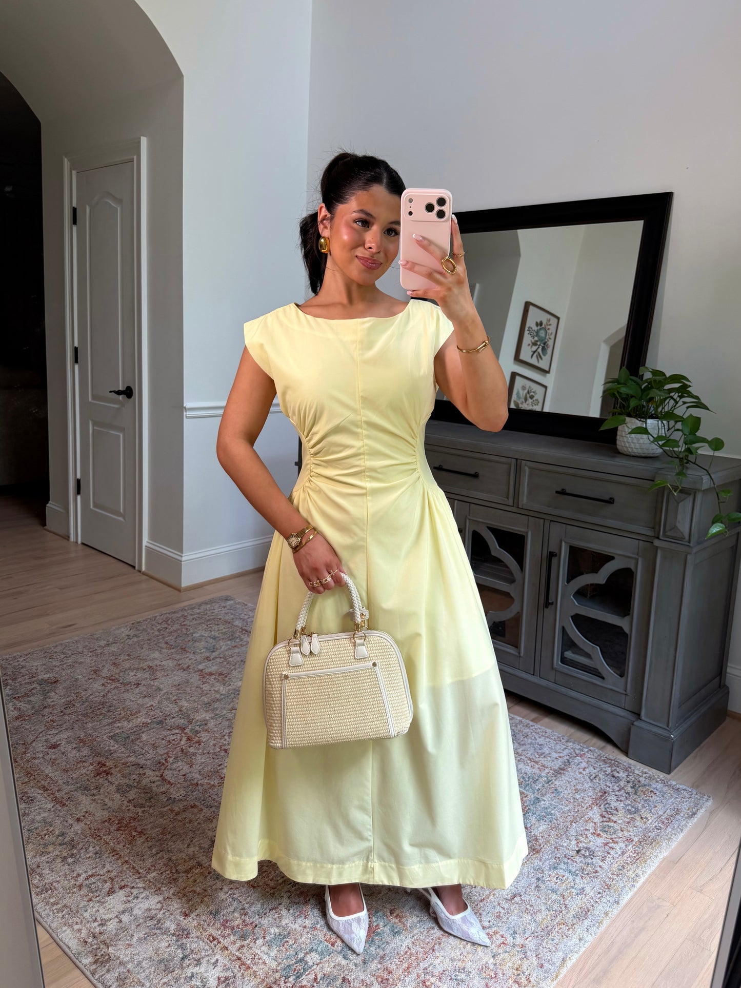 Yellow Magnolia Pleated Midi Dress