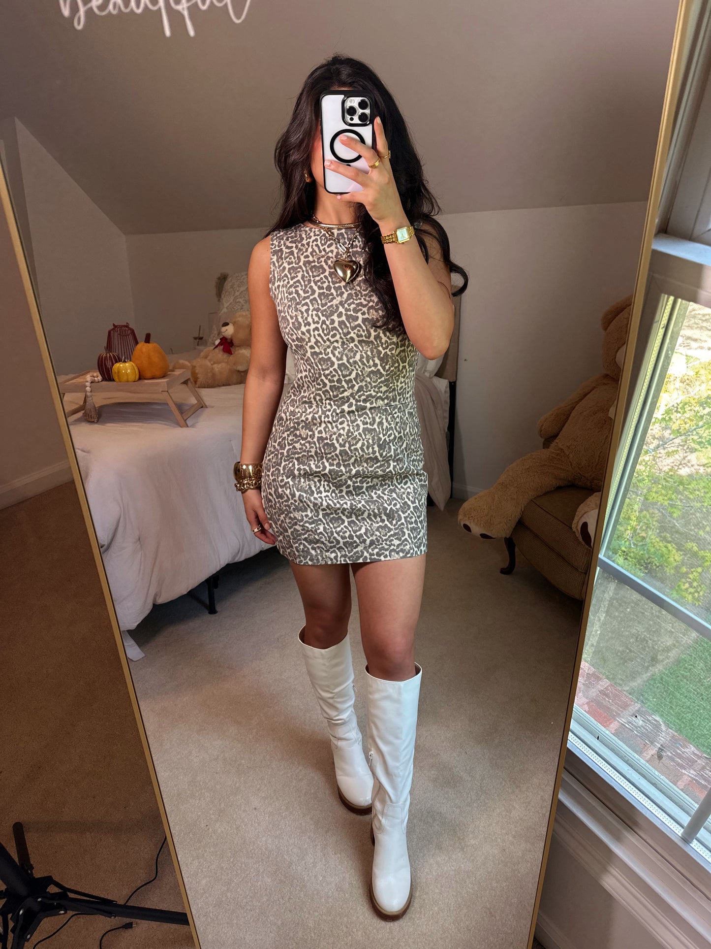 Leopard Denim Pocket Detail Dress