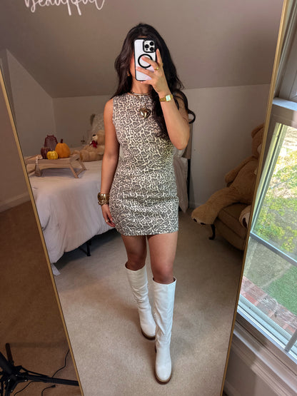 Leopard Denim Pocket Detail Dress