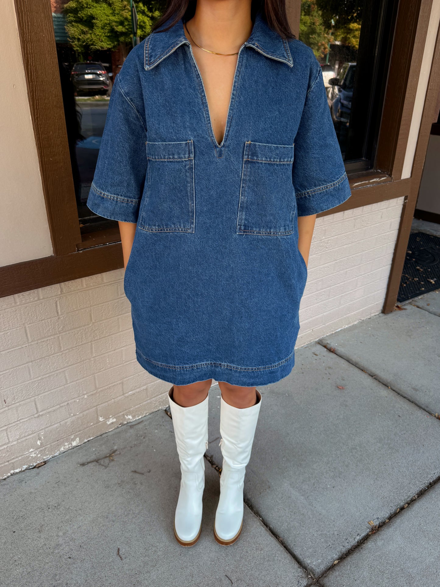 Denim Collared Short Dress