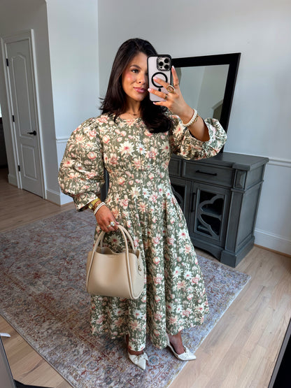 Sundays Olive Pleated Midi Dress