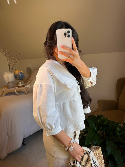 White Collared Poplin Top