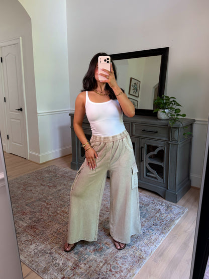 Mushroom Cargo Cropped Wide Leg Pants