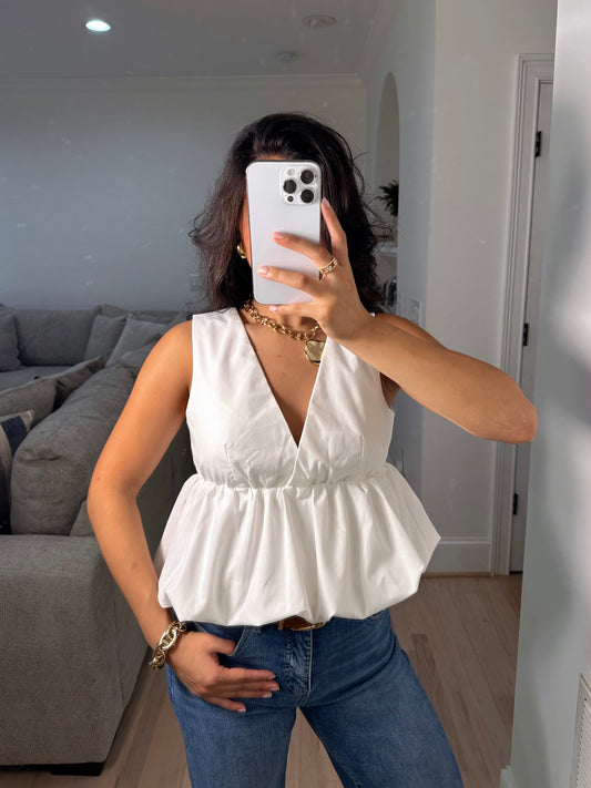 White Bubble Peplum Top