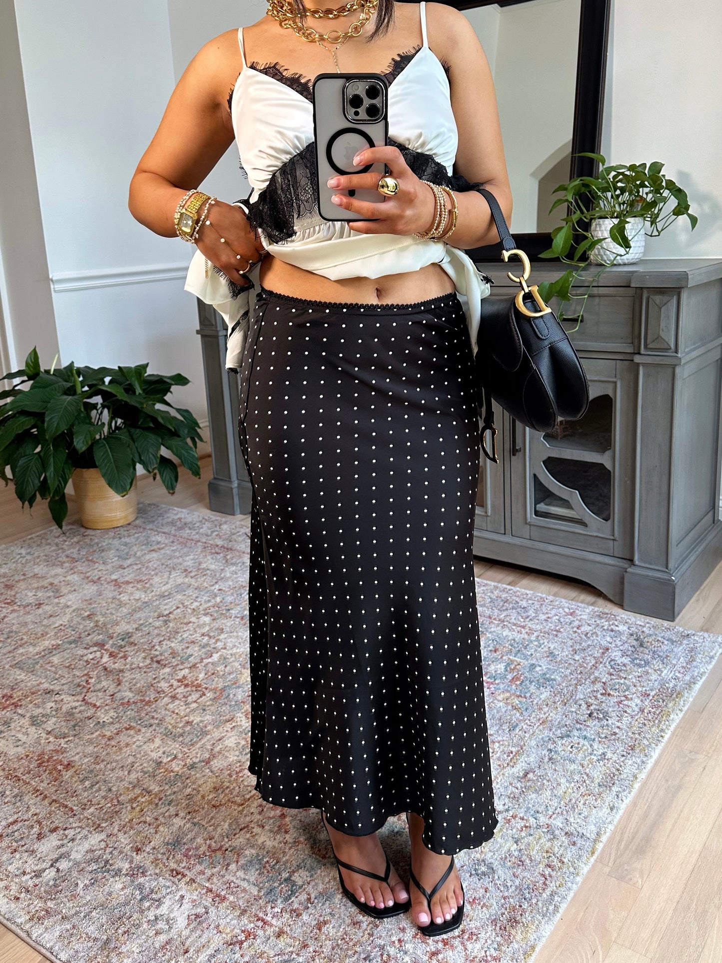 Femme Polka Dot Satin Skirt