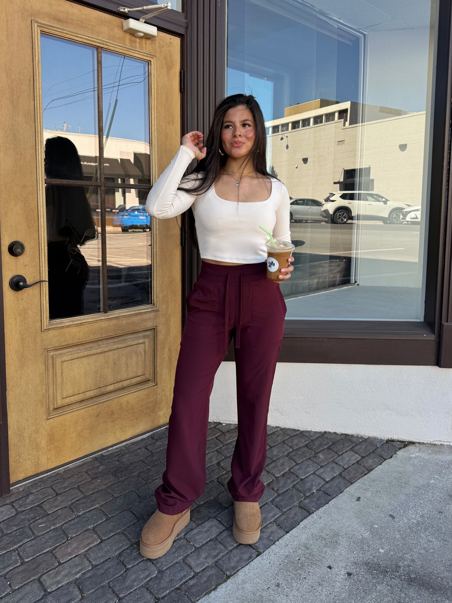 Beige Ribbed Long Sleeve Top