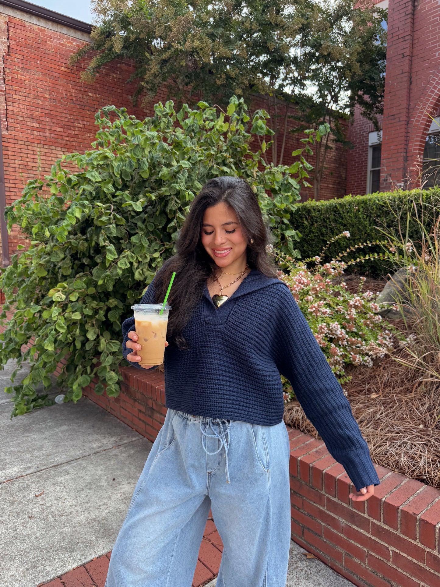 Navy Knit Collared Sweater