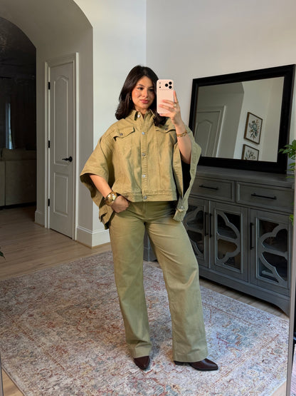 Sutton Olive Denim Poncho Jacket