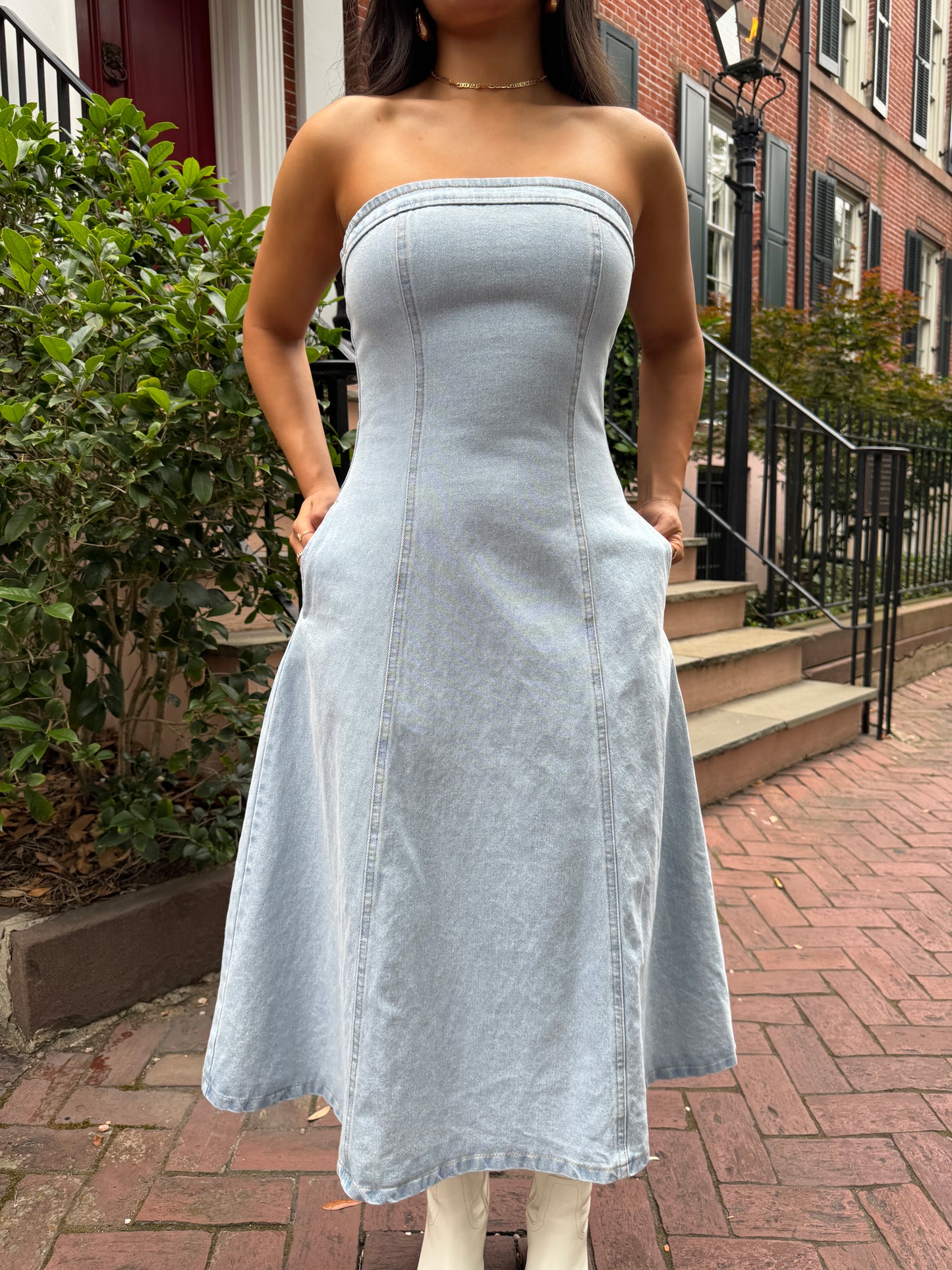 Denim Fit & Flare Tube Dress