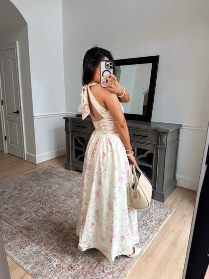 Pink Blooms Halter Midi Dress