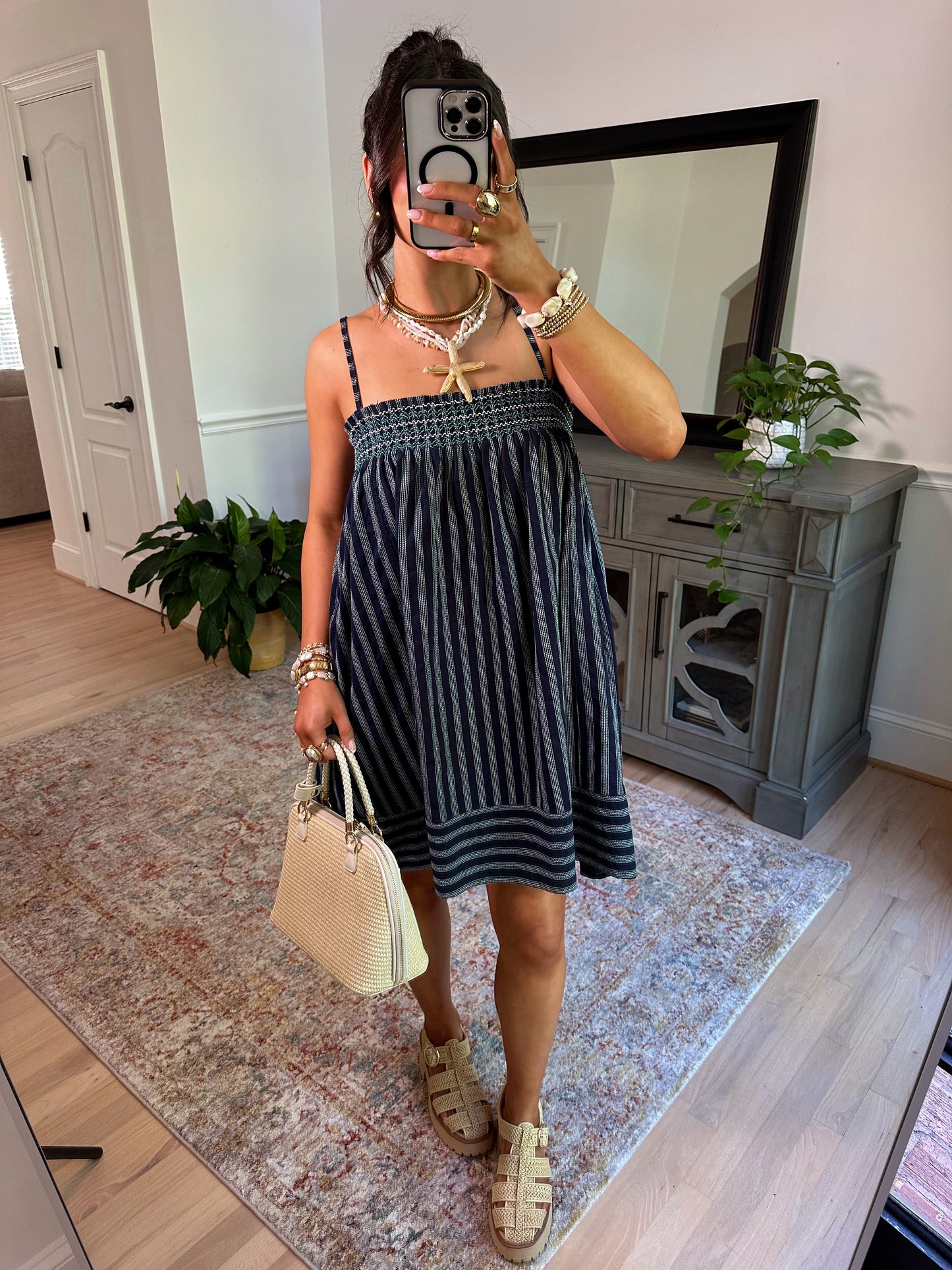 Ocean Air Smocked Stripe Dress