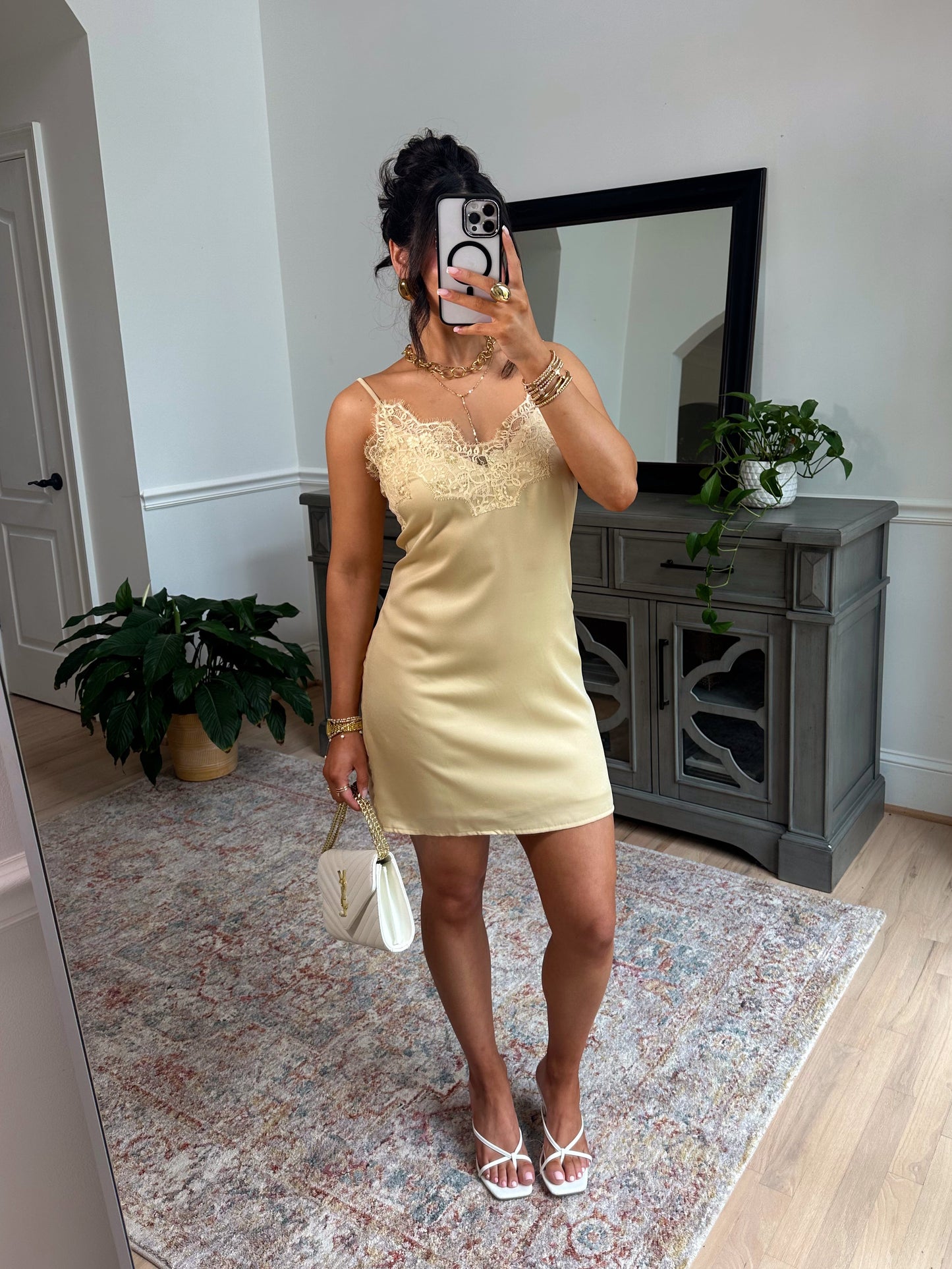 Golden Hour Satin Lace Mini Dress