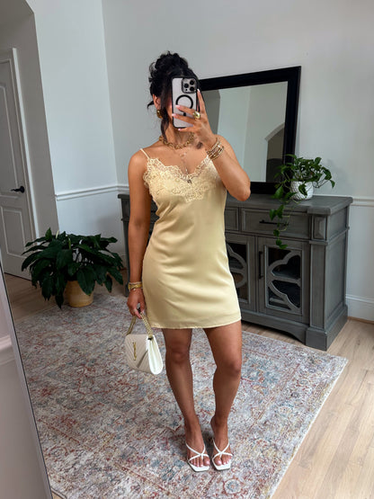 Golden Hour Satin Lace Mini Dress