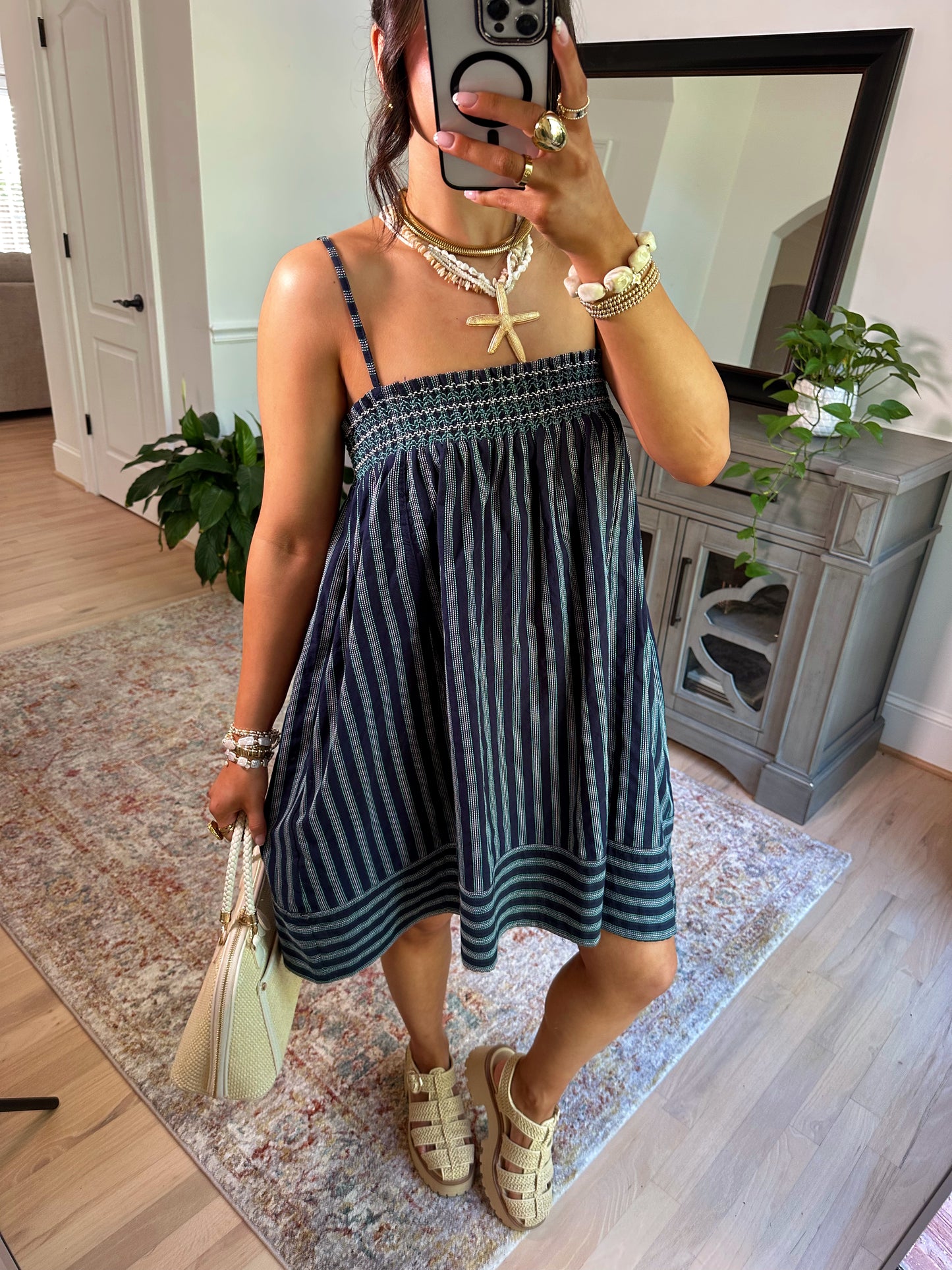 Ocean Air Smocked Stripe Dress