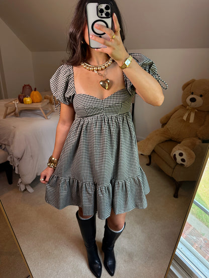 Black Gingham Babydoll Dress