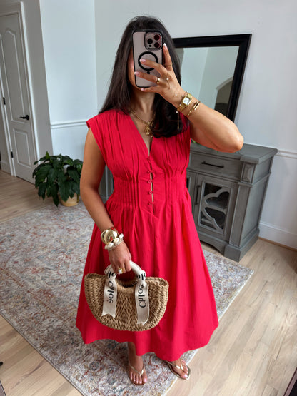 Almalfi Sunset Midi Dress (Red)