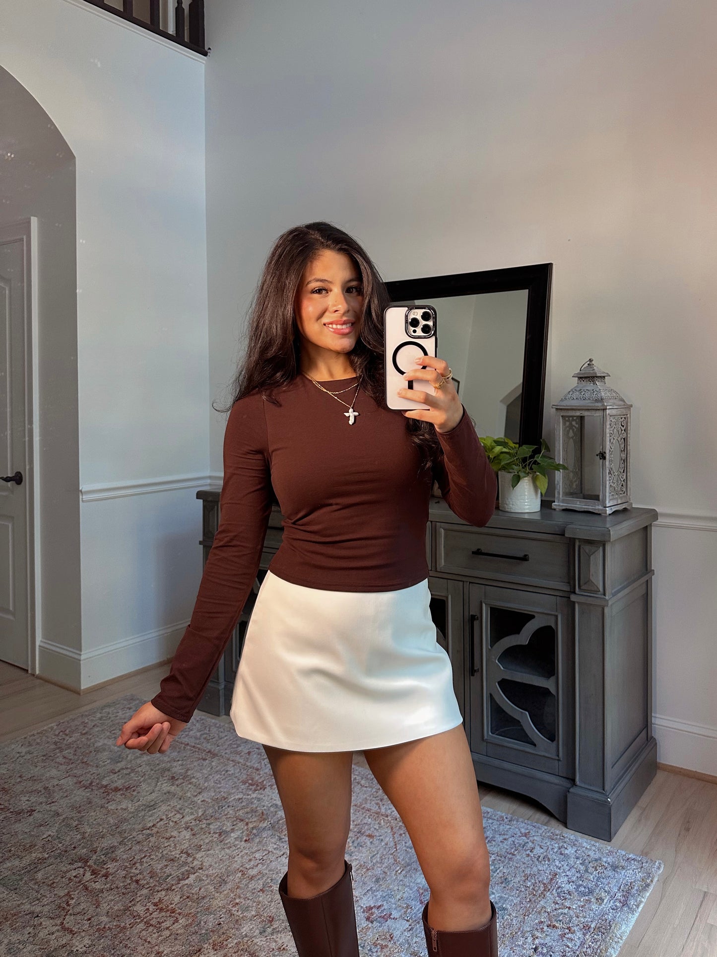 Brown Double Layered Long Sleeve Top