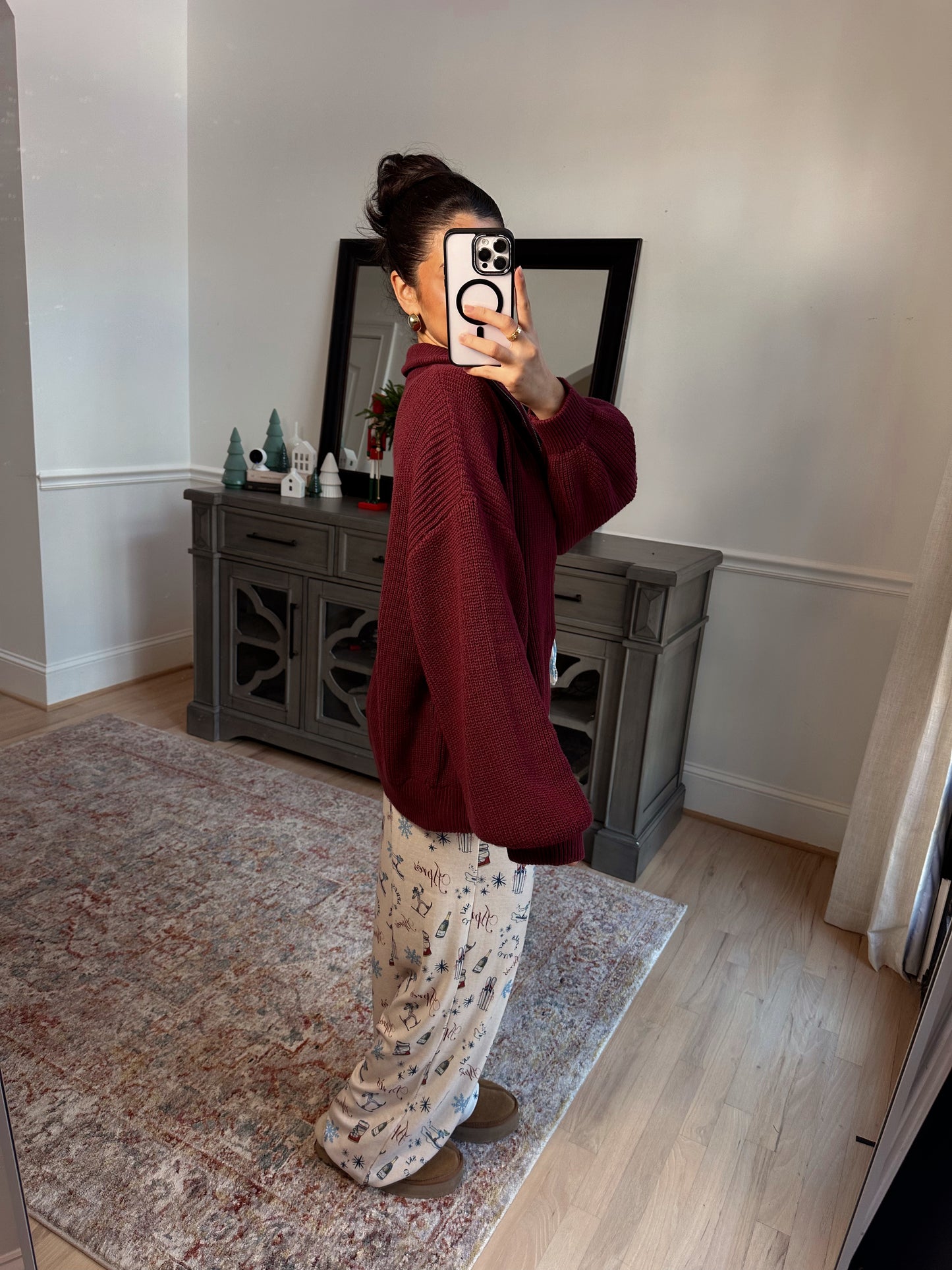 Burgundy Knit Zip Up Sweater