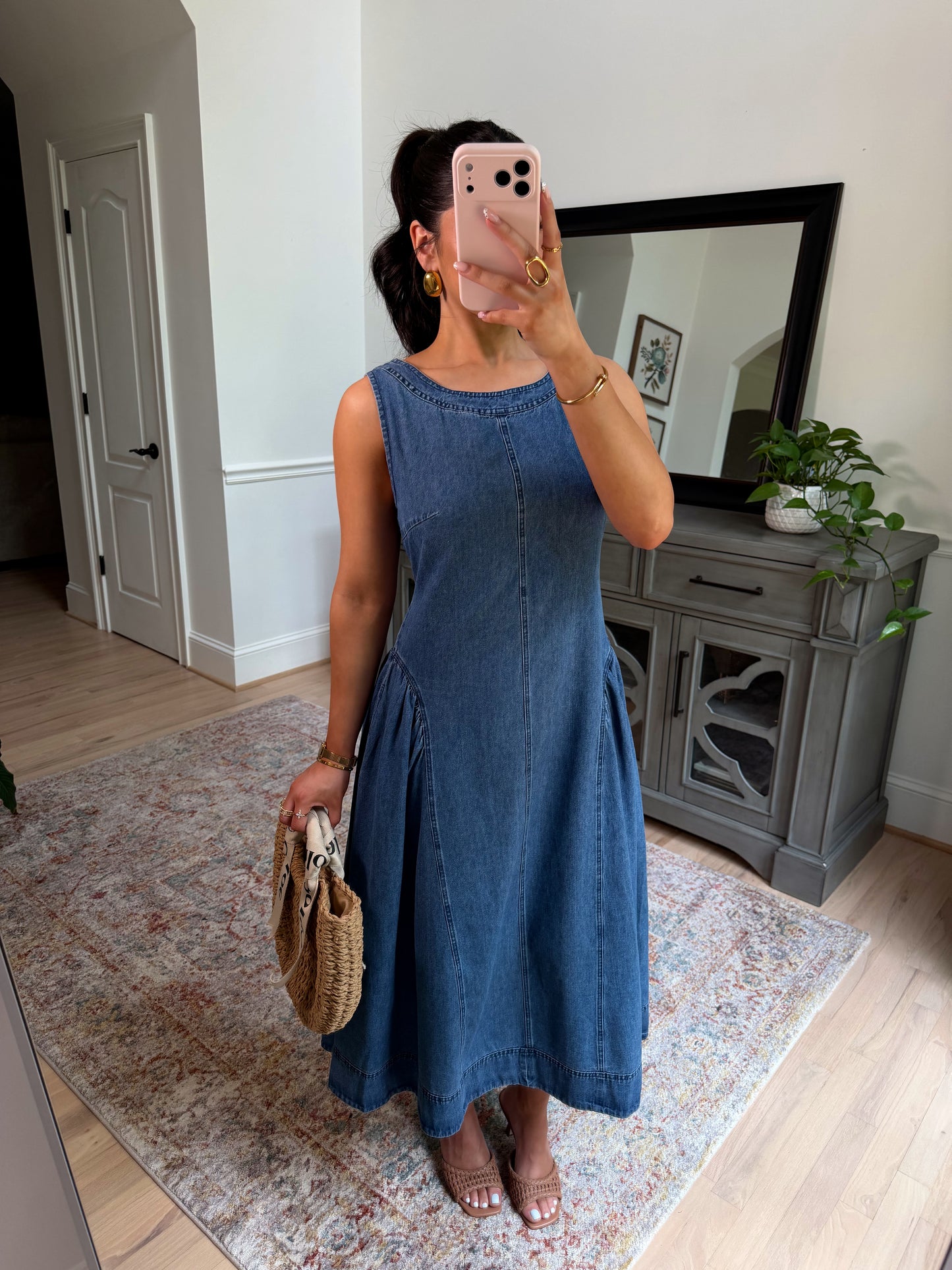 Denim Daydream Pleated Midi Dress