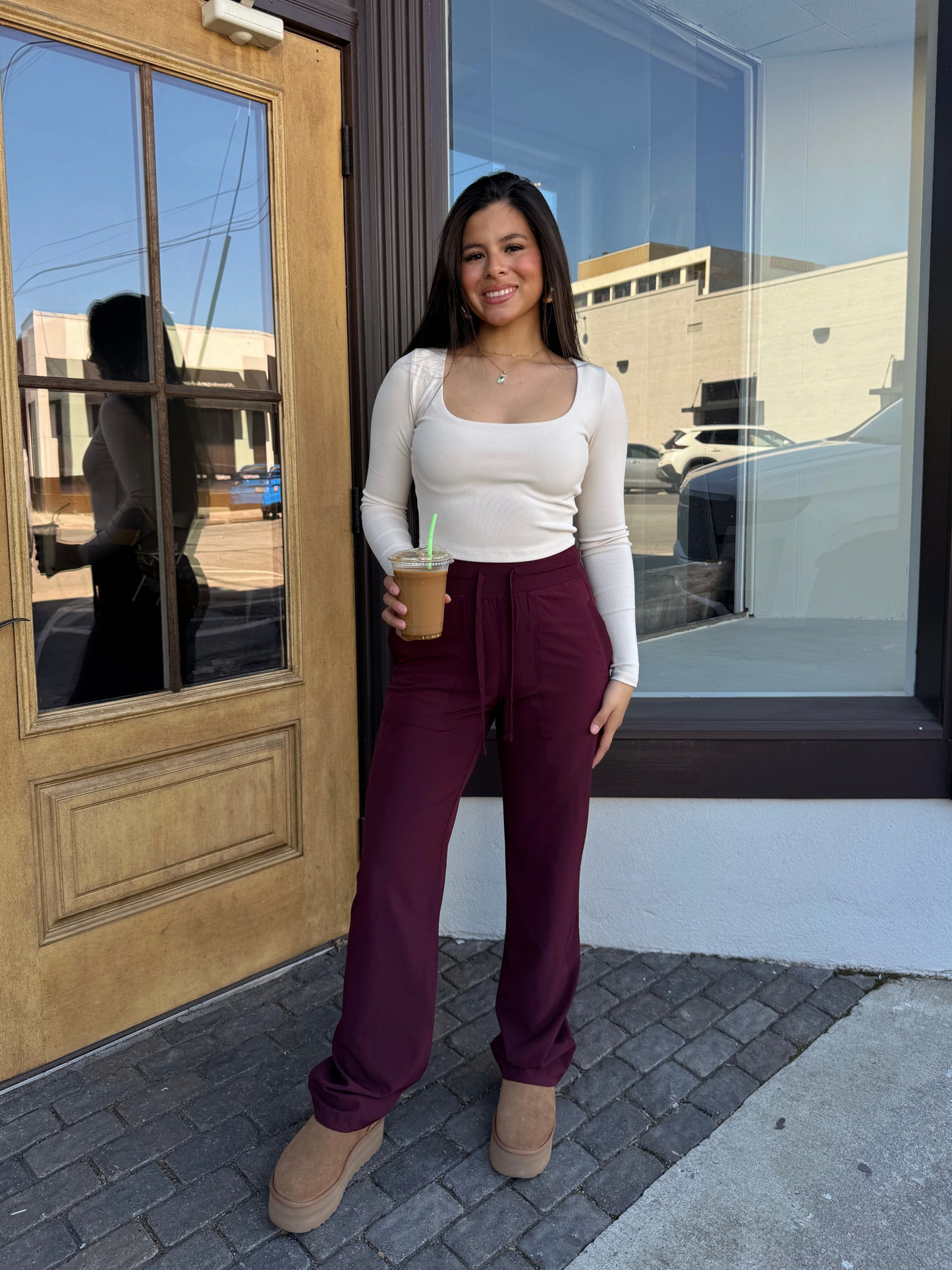 Beige Ribbed Long Sleeve Top