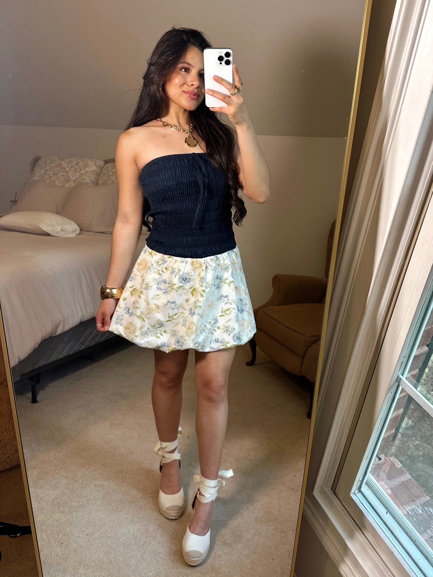 Cool Toned Floral Bubble Hem Mini Dress