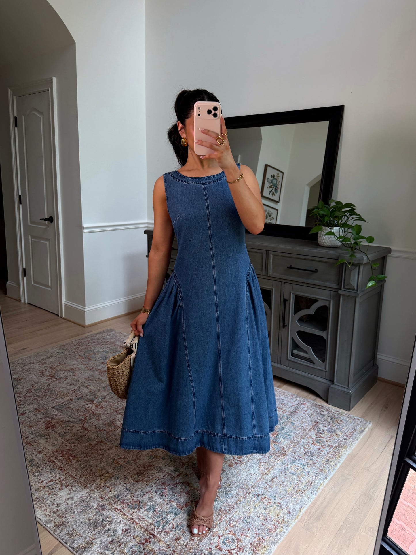 Denim Daydream Pleated Midi Dress