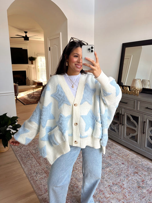 Baby Blue Star Oversized Cardigan