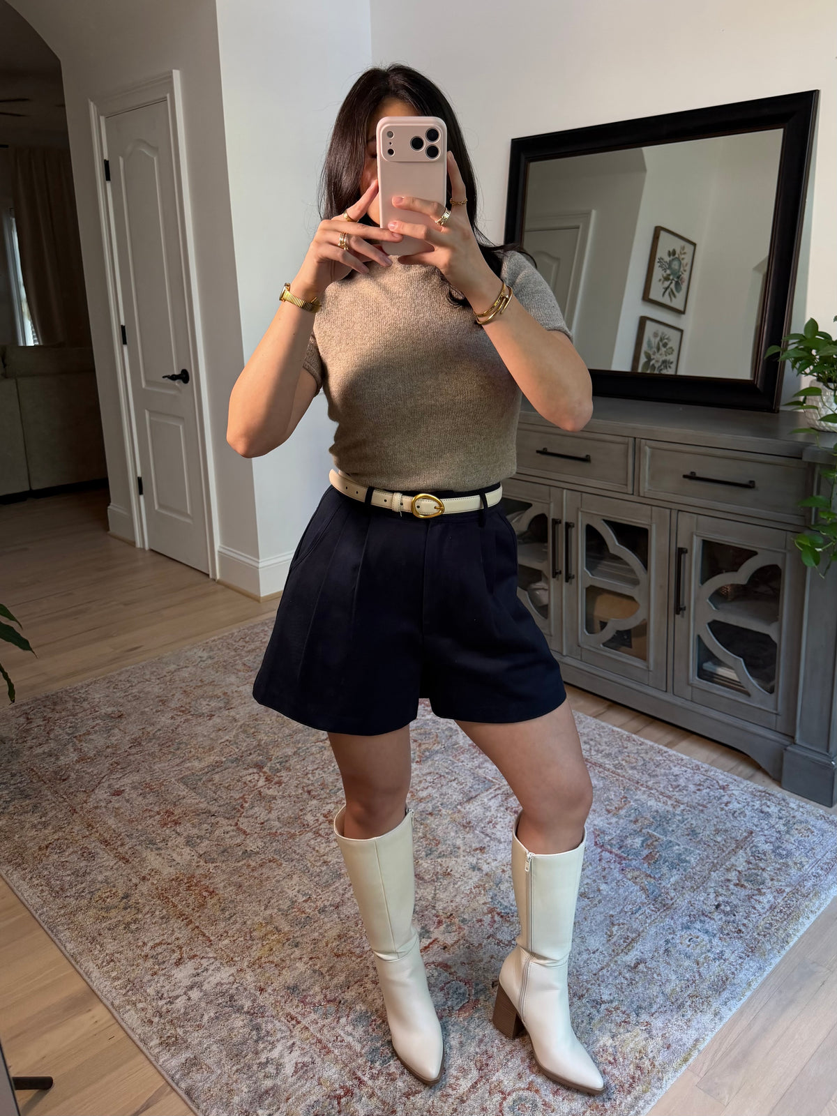 Navy Pleated Tailored Shorts