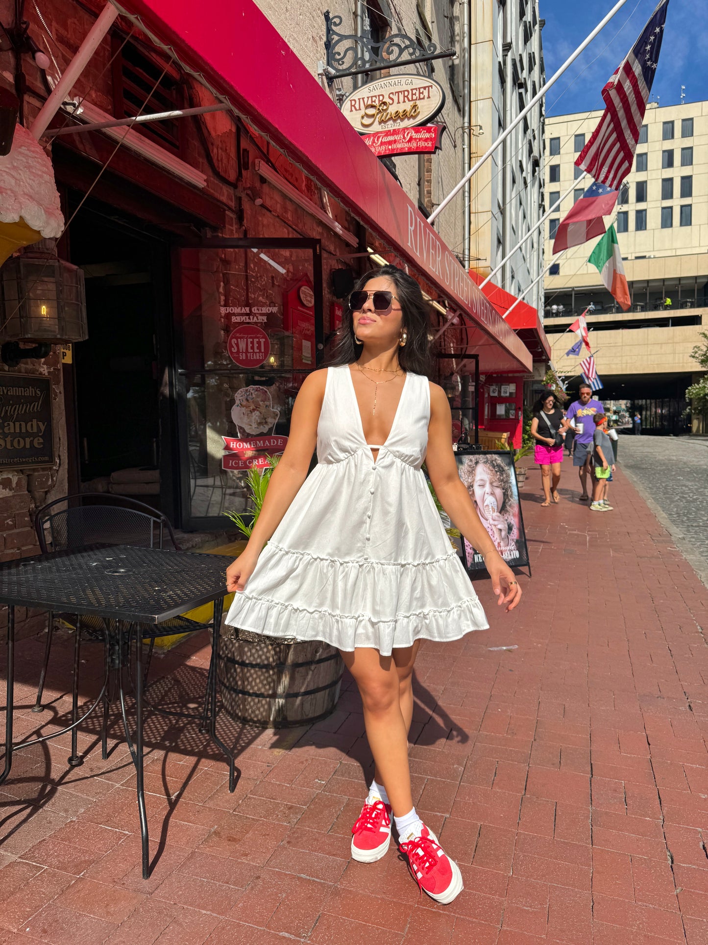 V-Neck White Short Dress