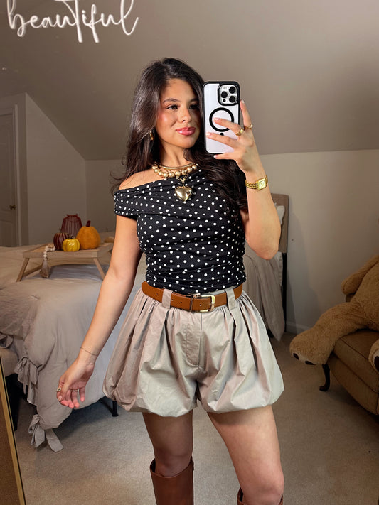 Black White Polka Dot Off-Shoulder Top