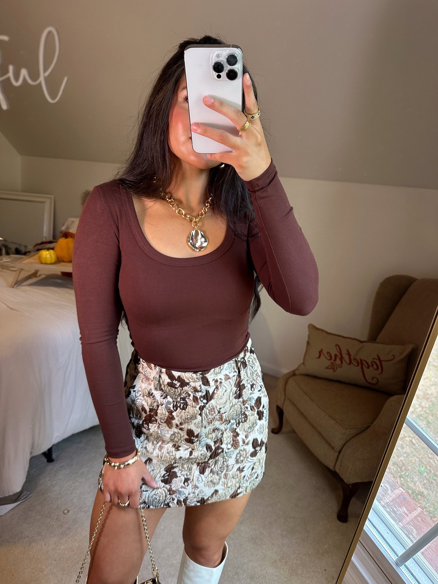 Dark Brown Long Sleeve Top