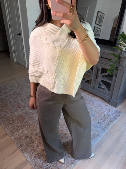 Fall Breeze Cream Knit Poncho