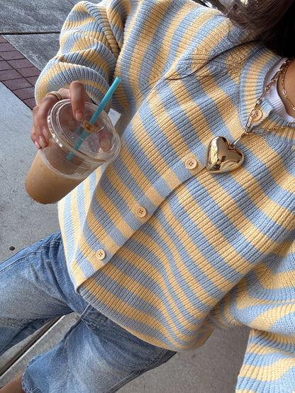 Butter Blue Striped Button Up Cardigan