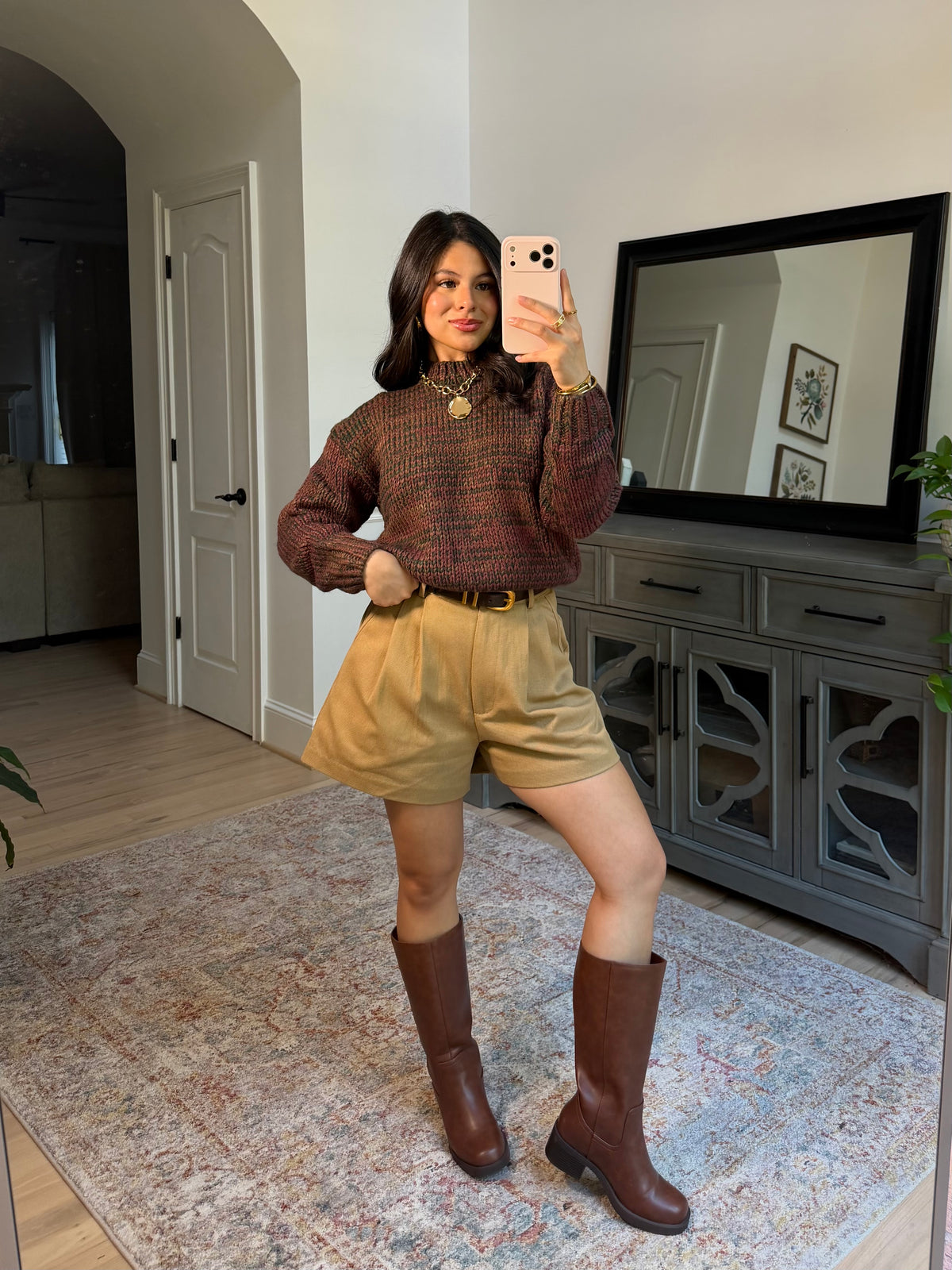 Khaki Pleated Tailored Shorts
