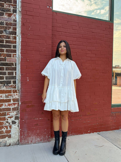 White Asymmetrical Ruffle Dress