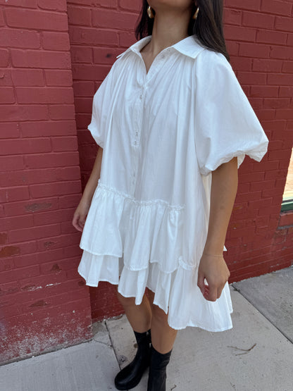 White Asymmetrical Ruffle Dress