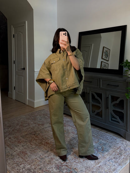 Sutton Olive Denim Poncho Jacket