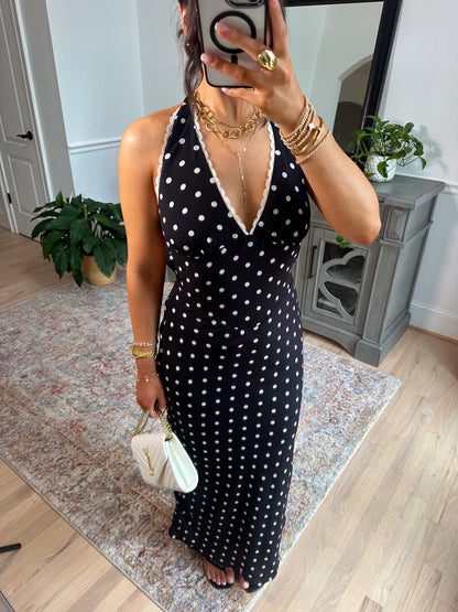 Rosé Hour Polka Dot Halter Dress