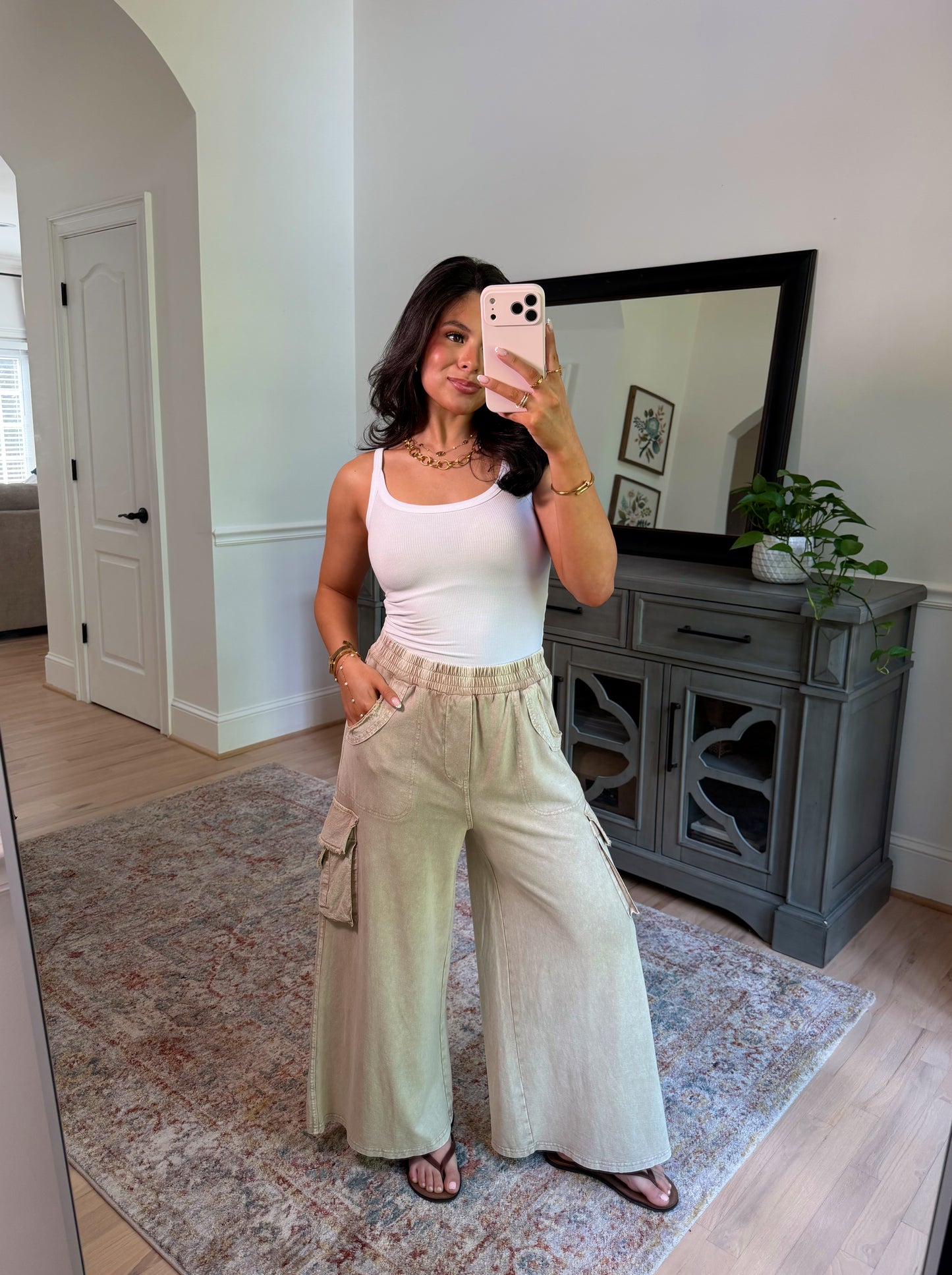 Mushroom Cargo Cropped Wide Leg Pants