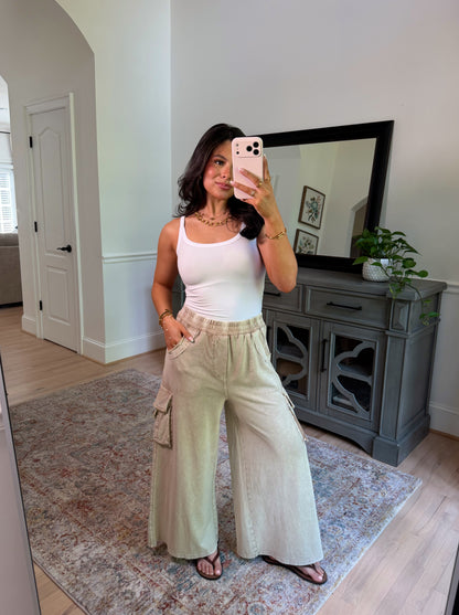 Mushroom Cargo Cropped Wide Leg Pants