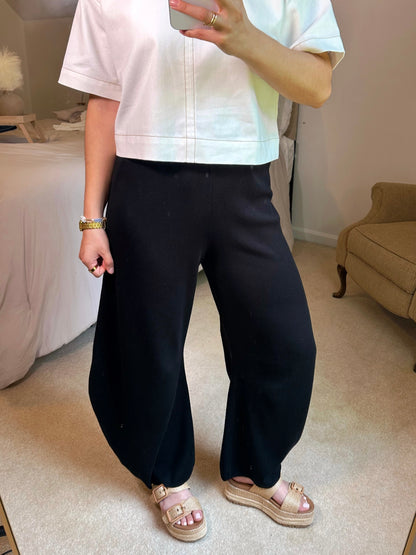 Black Knit Baggy Barrel Pants