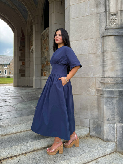 Navy Pleated Dress